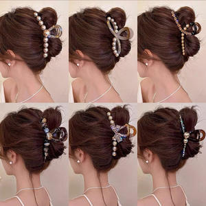 Clip à cheveux en forme de griffe de requin en satin de haute qualité, grand, noir, avec un nœud élégant, accessoire de cheveux durable, design <span class=keywords><strong>carré</strong></span> avec dos en diamant, pour femmes - Product Image 3