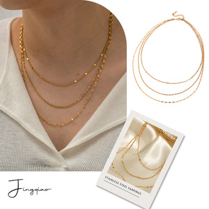 Collar geométrico de tres capas de acero inoxidable para mujer, gargantilla chapada en oro de 18 quilates, estilo Instagram - Product Image 2