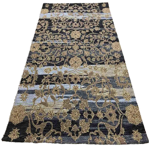 พรมผ้าไหมสีเบจทำด้วยมือแบบแอบสแตรกต์ชุดพรมปูพื้นพื้นที่แบบปักลายเทคนิคแบบห่วง - Product Image 1