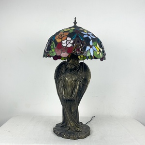 LongHuiJing European Floral Stained Glass LED Lampshade Table Lamp AC E26 Flexible Simple Angel Base Living Room Art Decoration - Product Image 2