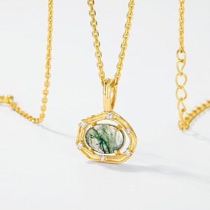 Collier en argent sterling S925 avec agate verte mousse pour femmes, design de niche, pendentif branche Lianli, bijoux tendance - Product Image 2