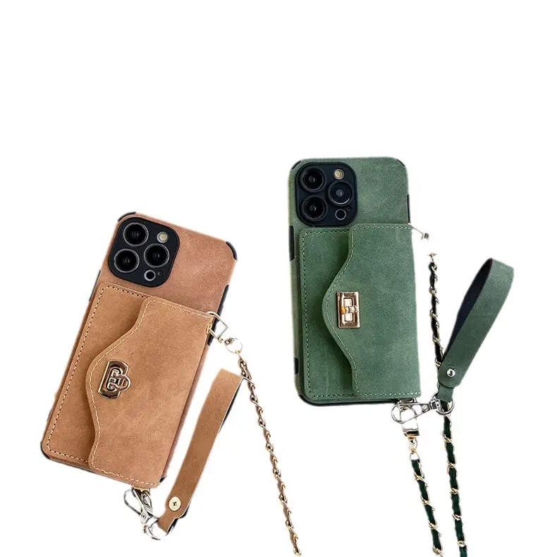 Custodia in pelle di nuovo Design con inserto per schede a portafoglio custodia per telefono a croce diagonale per iPhone 6-15/Pro/Max/Plus