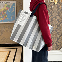 Sac fourre-tout personnalisé en PP tissé laminé transparent à rayures, réutilisable, imperméable, pour courses et supermarché, vente en gros