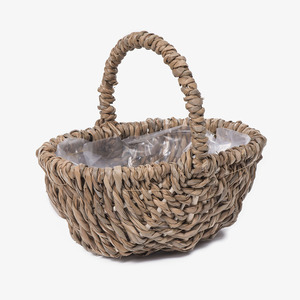 Cesta de paja tejida a mano redonda con asa para almacenamiento y decoración - Product Image 4