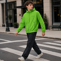 Veste technique personnalisée verte en ripstop, impression technique, à capuche, coupe-vent, résistante à l'eau, légère, manches raglan, pour homme, veste d'extérieur