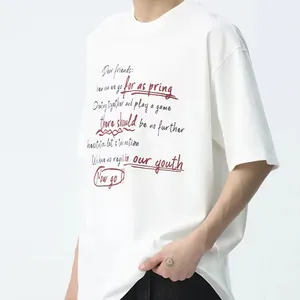 Tamanho masculino de manga curta solta pesada com estampa de letras em duas cores estilo primavera personalizado 300g