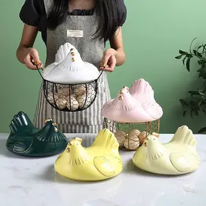 Cesta de almacenamiento portátil para cocina, cesta de hierro para modelado de pollo, con cubierta decorativa, bonito estilo