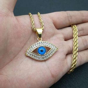 <b>Titanium</b> Steel Eye Pendant Necklace Gold And Silver Plated With Blue Evil Eye Crystal Charm For Men Women Gift Jewelry - Product Image 5