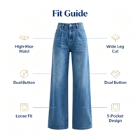 Jeans décontractés pour femmes, taille haute, jambe large, en coton et élasthanne, denim extensible, style pour les trajets quotidiens