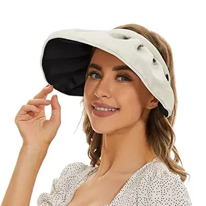 Wholesale Wide Brim Sun Hat Womens Summer Beach Visor Hats for Women Fashion Outdoor Foldable 2 in 1 UV Protection Headband Cap