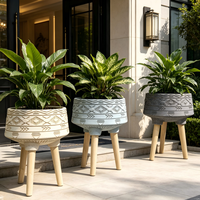 Pot de fleurs et jardinière décoratifs pour la maison, style minimaliste moderne, en fibre d'argile, avec trépied en bois, pour intérieur, sur pied.