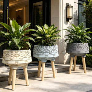Pot de fleurs et <span class=keywords><strong>jardinière</strong></span> décoratifs pour la maison, style minimaliste moderne, <span class=keywords><strong>en</strong></span> fibre d'argile, avec tré<span class=keywords><strong>pied</strong></span> <span class=keywords><strong>en</strong></span> <span class=keywords><strong>bois</strong></span>, pour intérieur, <span class=keywords><strong>sur</strong></span> <span class=keywords><strong>pied</strong></span>. - Product Image 3