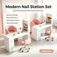Table de manucure en gros avec collecteur de poussière, bureau en L pour salon de manucure avec tiroirs, présentoir, ensemble de chaises, mobilier de salon OEM