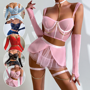 Lencería Sexy de Malla para <span class=keywords><strong>Mujer</strong></span>, Conjunto de Sujetador y Tanga Ajustables con Detalles Calados, <span class=keywords><strong>Ropa</strong></span> <span class=keywords><strong>Interior</strong></span> Sexy de Lujo para Damas - Product Image 1