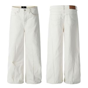 Vaqueros de <span class=keywords><strong>hombre</strong></span> de mezclilla lavada a la piedra, corte tridimensional, color <span class=keywords><strong>blanco</strong></span> puro, estilo urbano, rectos y holgados, para otoño y verano. - Product Image 1