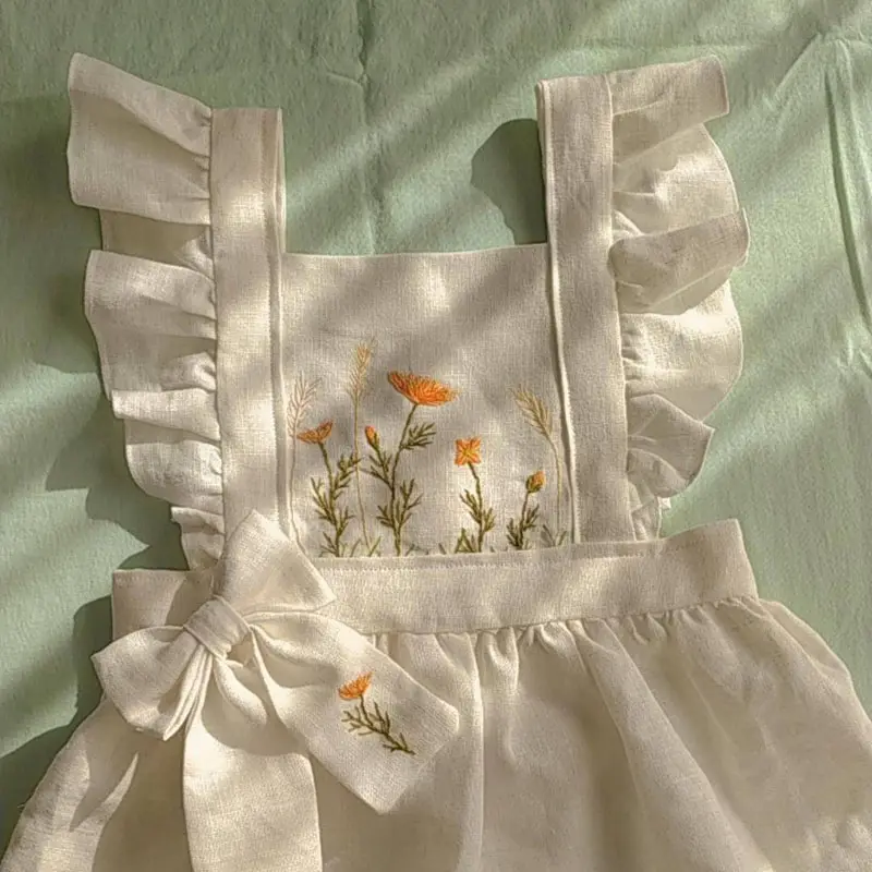 Vestido de noche largo informal con bordado de flores y naranja para niñas