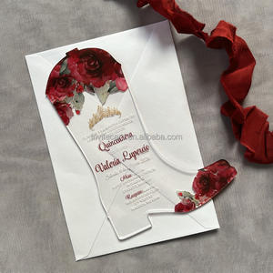 <span class=keywords><strong>Invitation</strong></span> en forme de botte acrylique de roses bourgogne pour la fête d'anniversaire de coing - Product Image 3