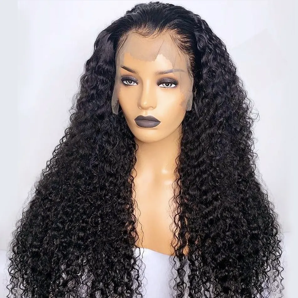 Factory Outlet 13x4 Jerry Deep Curly Lace Front Human Hair Wigs Transparent Lace Brazilian Hair Long Frontal Wig For Black Women