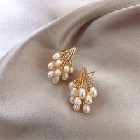 Boucles d'oreilles pendantes en or et perles de luxe pour femmes, style géométrique élégant, tendance, en alliage, bijoux tendance