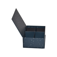 Boîte d'emballage cosmétique magnétique personnalisée bleu profond avec insert séparateur, gaufrage et pelliculage mat, boîte recyclable de style livre