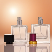 Vente en gros de flacons de parfum en verre haut de gamme personnalisés, 30 ml, 50 ml, 100 ml, rectangulaires, transparents, boîte de vaporisation cosmétique hydratante