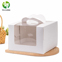 Boîte à gâteau en papier de qualité alimentaire avec fenêtre et poignée, pour tranches de gâteau, avec support en carton