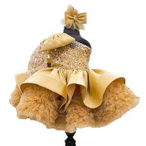 Abito da <span class=keywords><strong>bambina</strong></span> con <span class=keywords><strong>paillettes</strong></span> monospalla, maniche lunghe, fiocco grande e <span class=keywords><strong>gonna</strong></span> tutù gonfia per feste di compleanno, occasioni formali, abito da principessa per bambine - Product Image 5