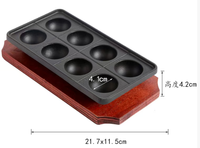 Plaque de cuisson en fonte à 8 trous avec base en bois pour boulettes de viande et takoyaki