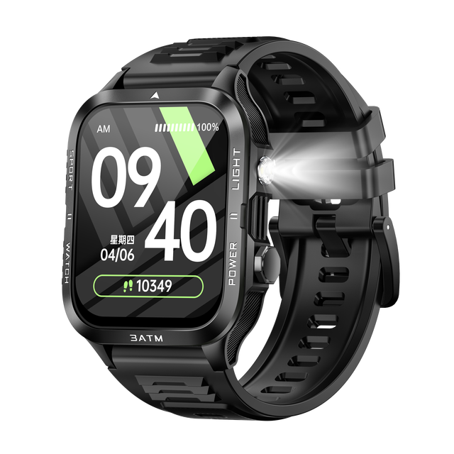 2026 New 1.96-Inch Screen KT89 Smartwatch 880mAh Large Battery Strong Flashlight 3ATM Waterproof Outdoor Smart Watch for Men