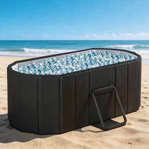 Bain de glace gonflable ovale gris pliable, équipement de spa et sauna 2-en-1, facile à utiliser, pour extérieur et bien-être - Product Image 1