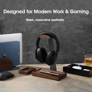 Support pour casque en bois de noyer personnalisé pour <span class=keywords><strong>Airpod</strong></span> Max <span class=keywords><strong>Bose</strong></span> Sennheiser, support pour casque de jeu en bois avec base de rangement - Product Image 6