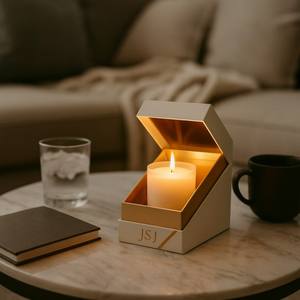 กล่องเทียนทองแดงหรูหรา บรรจุภัณฑ์กระดาษสีน้ำตาลเข้ม สำหรับคอลเลคชั่นเทียนหอมกลิ่นอบอุ่นสำหรับฤดูใบไม้ร่วง - Product Image 1