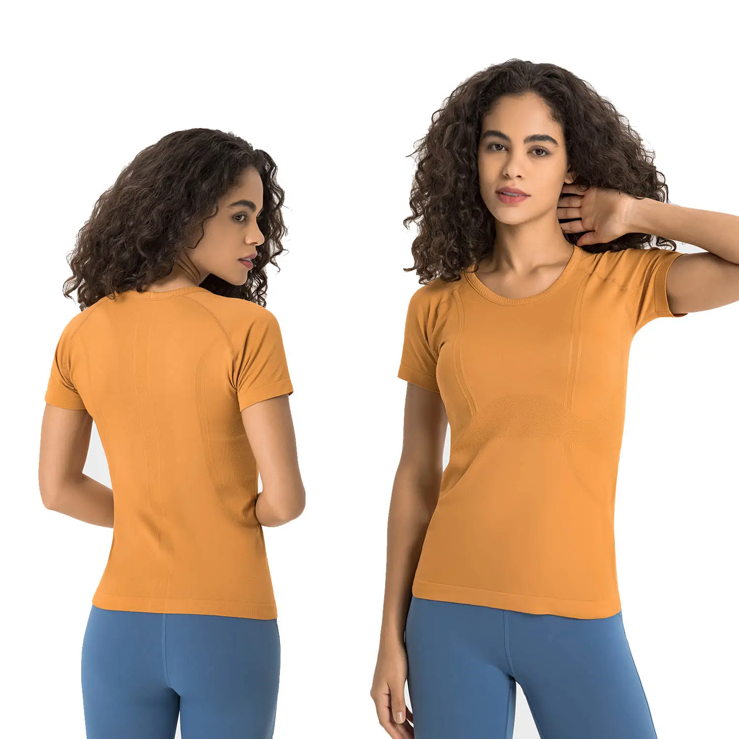 Mode Keluaran Baru 2023 Kaus Yoga Kebugaran Lari Bersirkulasi Cepat Kering Peregangan 4 Arah Mulus untuk Wanita