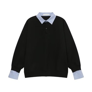 เสื้อเชิ้ตผ้าวูลแบบสองชิ้นปลอมๆ ตัดต่อสีสัน ไม่มีซับใน แขนยาว ปกพับ ทรงหลวม สไตล์คู่รัก สำหรับฤดูใบไม้ผลิ - Product Image 4