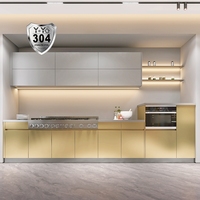 Îlot de cuisine moderne en acier inoxydable 304 blanc crème anti-termites, armoire de cuisine modulaire durable SUS304 pour intérieur