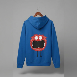 เสื้อฮู้ดสีน้ำเงินแบบยูนิเซ็กซ์ ลายการ์ตูนมอนสเตอร์ พิมพ์ลายด้วยความร้อน เสื้อสวมหัวลำลองสำหรับฤดูใบไม้ร่วง ผ้าฝ้ายฟลีซ 100% น้ำหนัก 350 กรัม คุณภาพเยี่ยม - Product Image 1