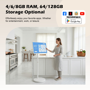 Téléviseur intelligent rotatif d'intérieur de 32 pouces, machine de diffusion en direct, Android 13, écran tactile, roues de défilement amovibles - Product Image 6