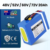 Batterie Lithium de Qualité 48V-72V 20Ah pour Vélo Électrique, Intégrée au Cadre, avec BMS 60A, Chargeur 4A, Connecteur XT60 Étanche, Décharge 3C 1800W, Certifiée CE - Stock AU