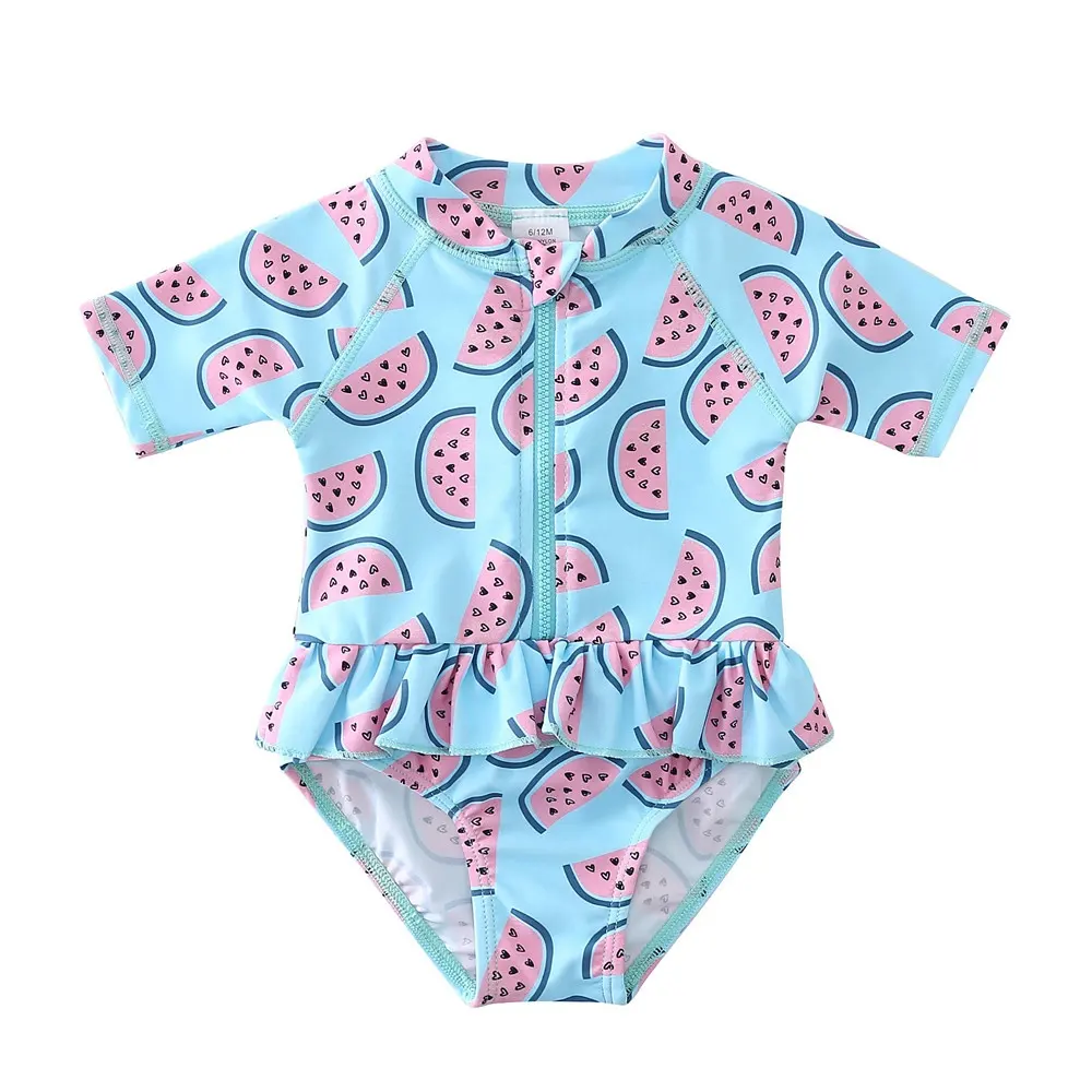 One Piece Ruffle Swimsuit Bathing Suit Lovely Baby Girl Floral Kids Swimwear UPF 50+