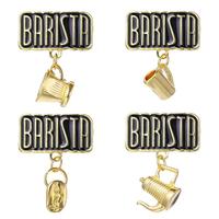 En gros, Broches et épingles en métal doré, badges de revers émaillés moulés à la main, motifs café, tasses, cafetières et grains de café, pour les amateurs de café