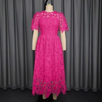 Robe longue d'été élégante et tendance, style vintage européen et américain, col rond, en dentelle transparente, coupe trapèze, taille haute, pour soirée