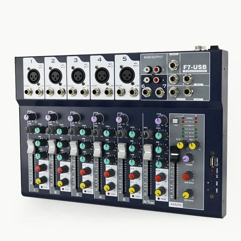 Manchez-F7 Professionale della fase live studio Karaoke Mini mixer Audio Audio USB mixing console DJ KTV Mostra 7 canali