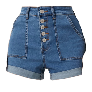 Nouveaux shorts en jean décontractés pour femmes, en polyester/coton, personnalisés, élégants, en denim délavé, pour l'été - Product Image 1