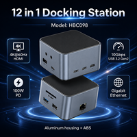 Dock USB-C 12-in-1 4K untuk USB 2.0 10Gbps Gigabit LAN/TF/Audio 100W PD Aluminium Hub - Tersedia
