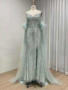 MB40408-2 Prachtige Sexy Formele Jurk Van Zeemeermin Met Glitter Pailletten En Vloeiende Afneembare Mouwen Van Tule Met Ruches Voor Rode Loper - Product Image 5