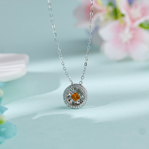 Handmade Round Shape 14K White Gold <b>Solid</b> Natural Diamonds Pendants <b>Necklace</b> With Sapphire Women Classic Gift Luxury Jewelry - Product Image 5