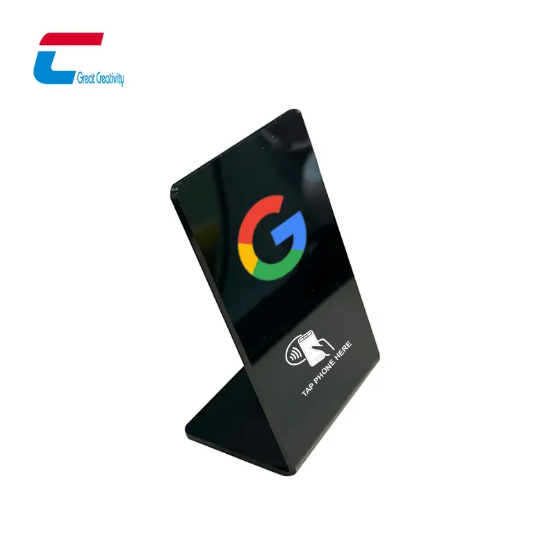 Tùy chỉnh mã QR Google xem xét Acrylic NFC đứng touchless NFC hiển thị để quét cho Google xem xét UV 13.56MHz menu đứng
