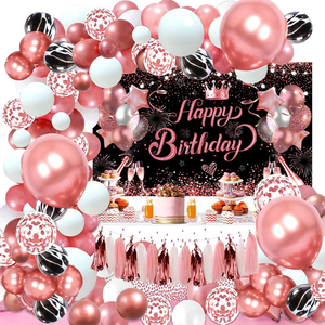 Conjunto de Balões de Feliz Aniversário em Ouro Rosé com Banner de Fundo para Fotos, Suprimentos para Festa de Aniversário em Ouro Rosé - Product Image 6