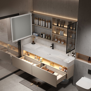 Mobile <span class=keywords><strong>Bagno</strong></span> Moderno JINGSHUN Eco-Friendly Certificato CE Salvaspazio in Legno con Lavabo Integrato - Product Image 1