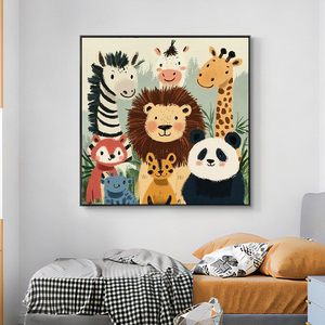 Modern Cute Animals Oil Painting With <b>Frame</b> 60x60cm For Children's Room Decor - Product Image 1